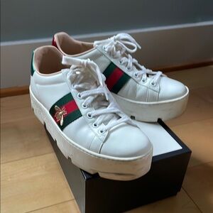 Gucci White and Green Sneakers with Platform Sole